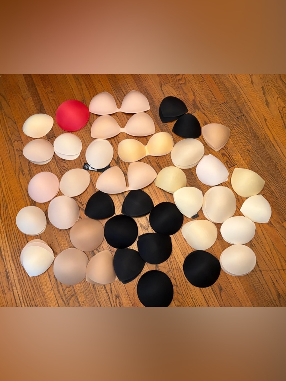 Removable Foam Bra Cups Pack - Black, Nude, Cream & Pink - 39 Pairs M-XL